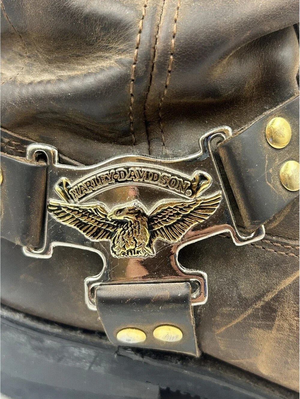 Vintage Harley Davidson 98409 Harness Boots Mens 9 Brown Leather Eagle Biker